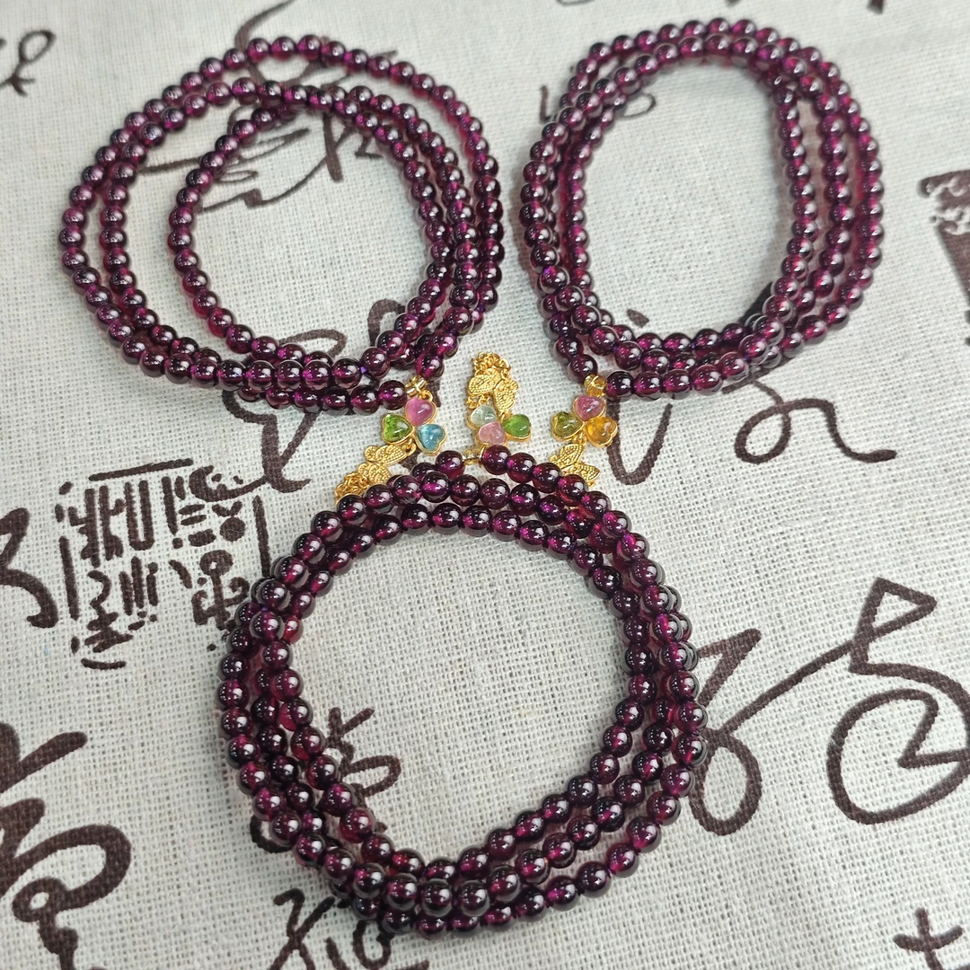 【书记甄选】天然原创石榴石三圈手链 多样性发一件 约4mm JC4711