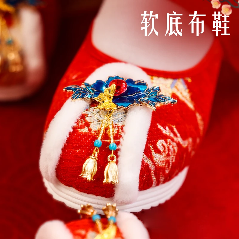 七月荷原创设计中式汉服婚鞋锦绣古风婚礼新娘秀禾服提花织金平底