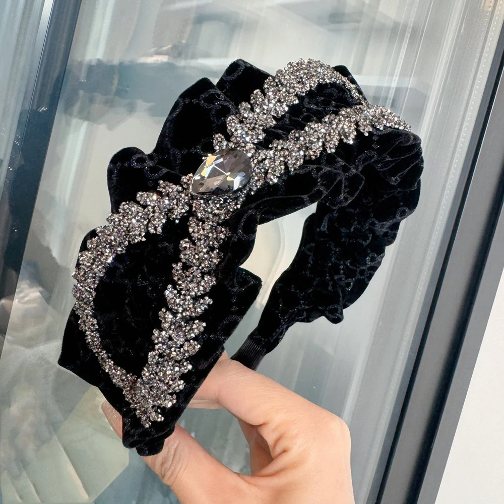 新款水钻蝴蝶结发箍发卡气质高级感时尚头箍宽边显高颅顶头饰发饰