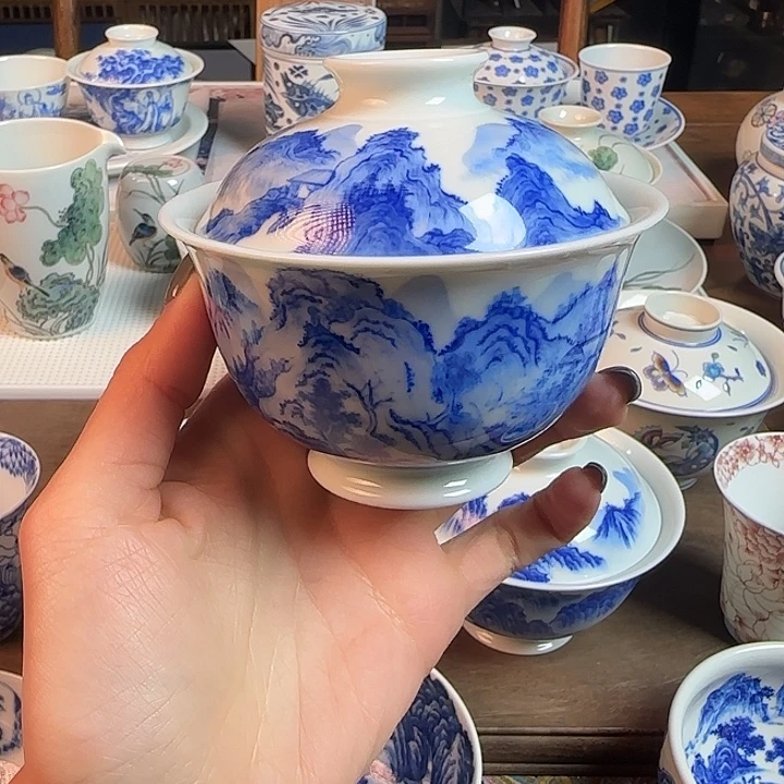 名窑口 山水盖碗放漏放漏