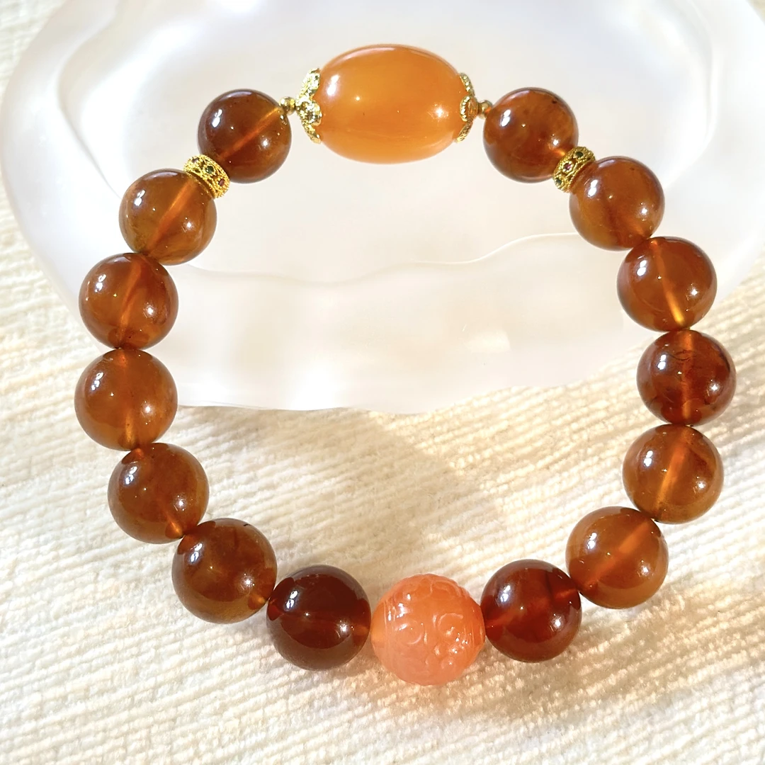 美创珠宝天然原矿琥珀缅甸灵草珀紫杉醇11+mm 单圈手串