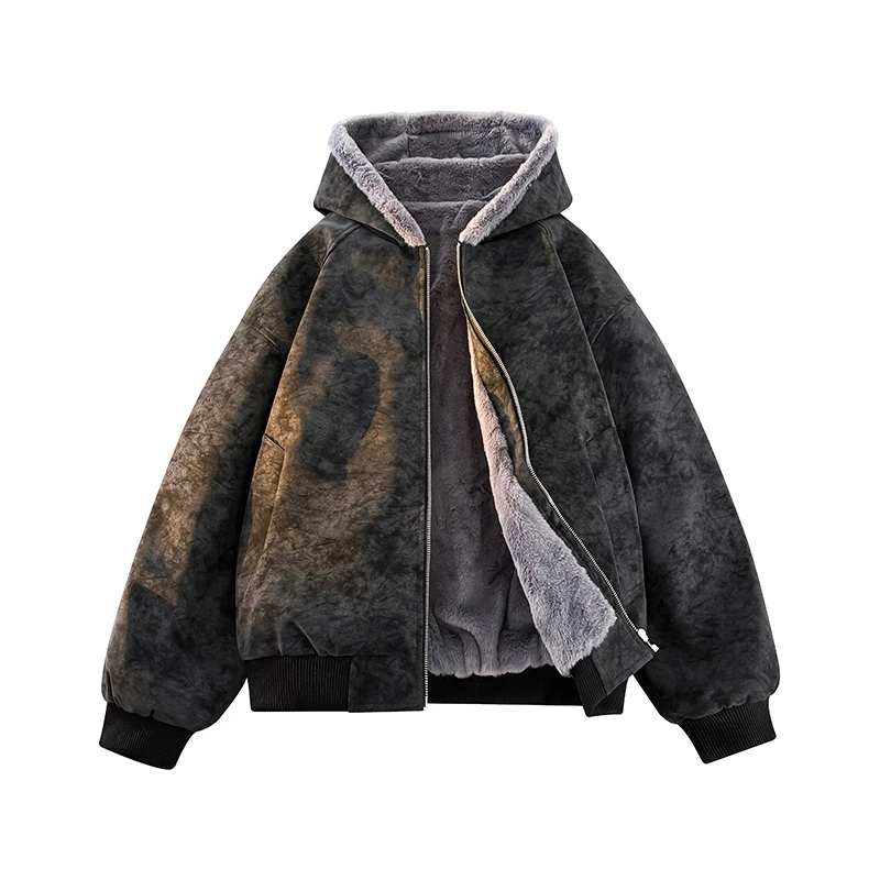 【富富】冬季加绒连帽皮衣座山雕男复古耐磨保暖防风防水休闲宽松