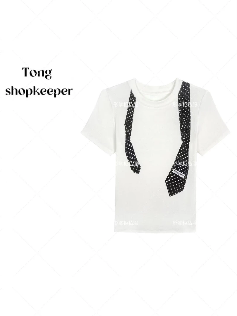 QJ/彤掌柜1681647 夏季25掌柜天.丝莱赛尔不规则领带印花时尚上衣