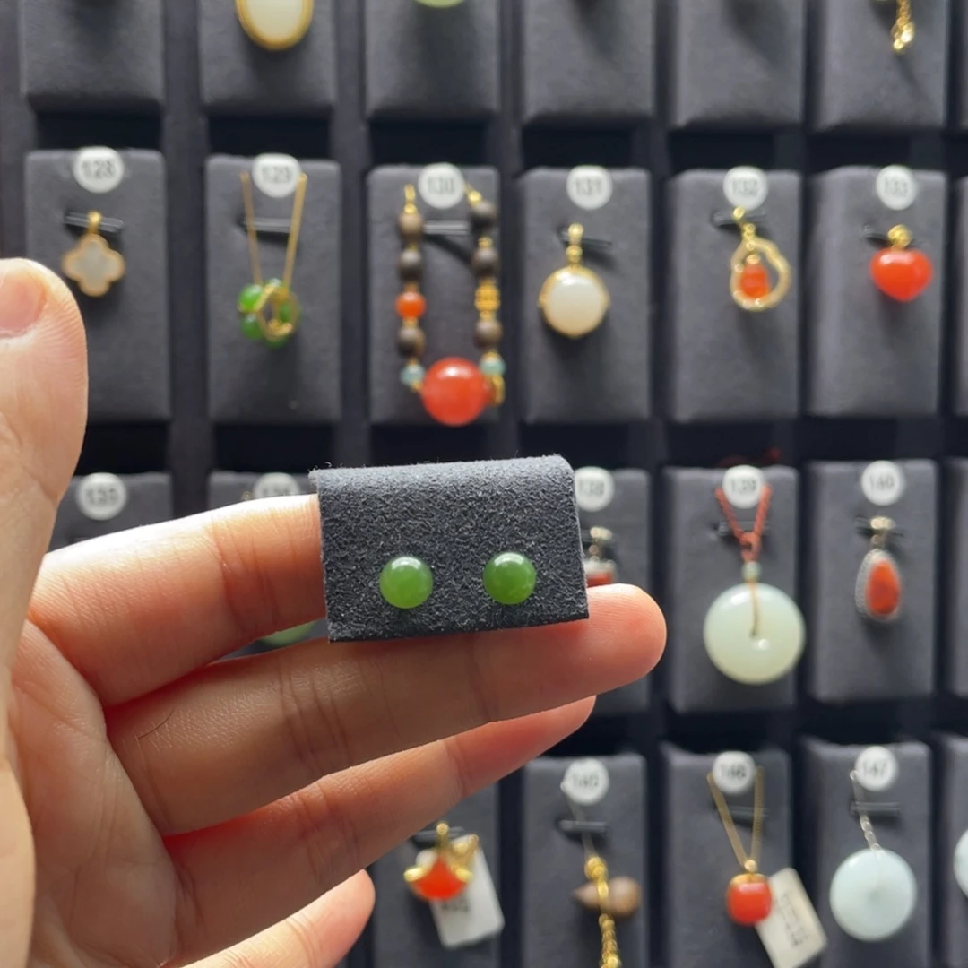 和田玉银S925镶嵌耳饰02号碧玉卡6