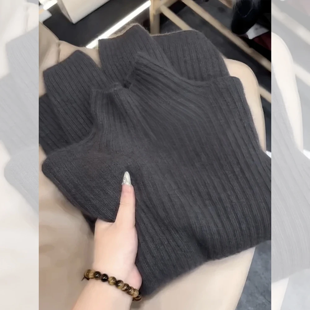 韩系软糯半高领内搭针织衫女2025秋冬大码女装高级感纯色打底毛衣