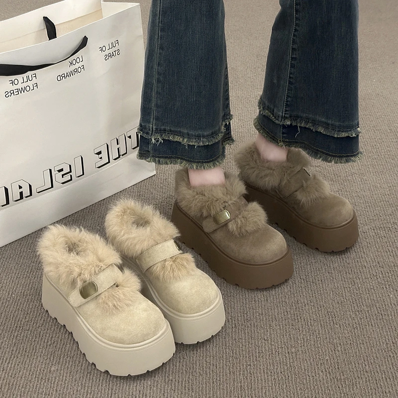 厚底增高加绒勃肯鞋雪地靴毛毛鞋女2025新款冬季保暖乐福面包棉鞋