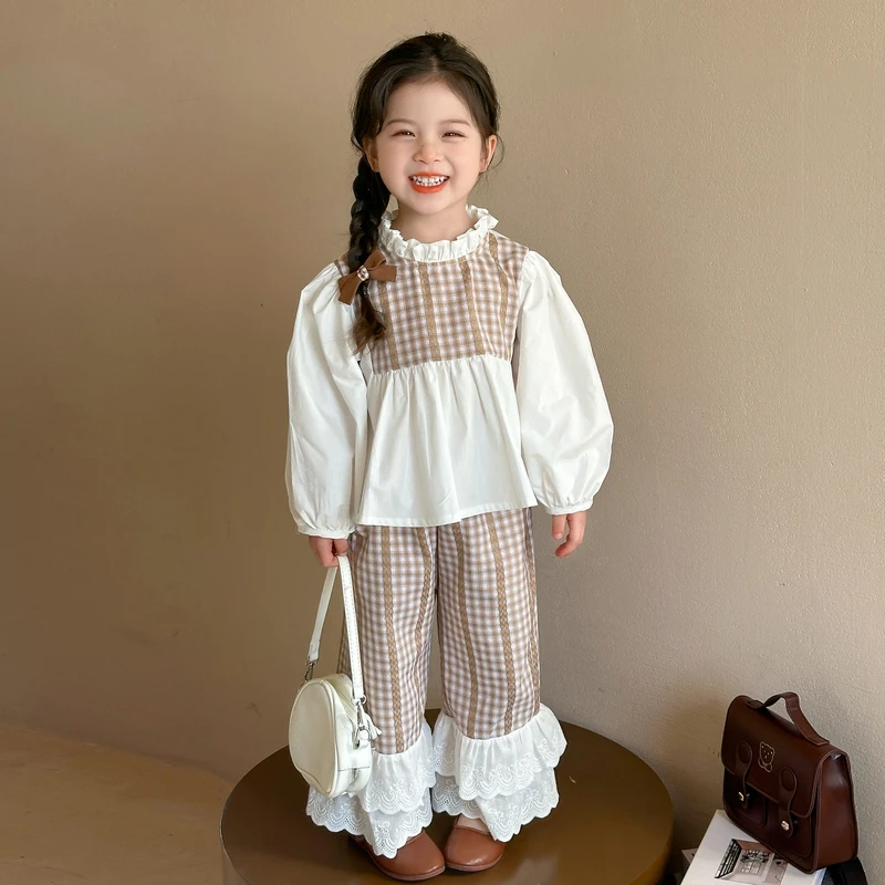 女童套装2025春装新款小童女孩女宝洋气小香风格纹两件套韩版春秋