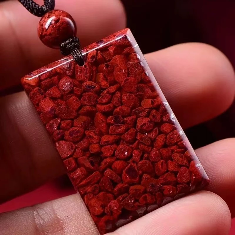 含辰砂工艺品晶体砂平安无事牌吊坠