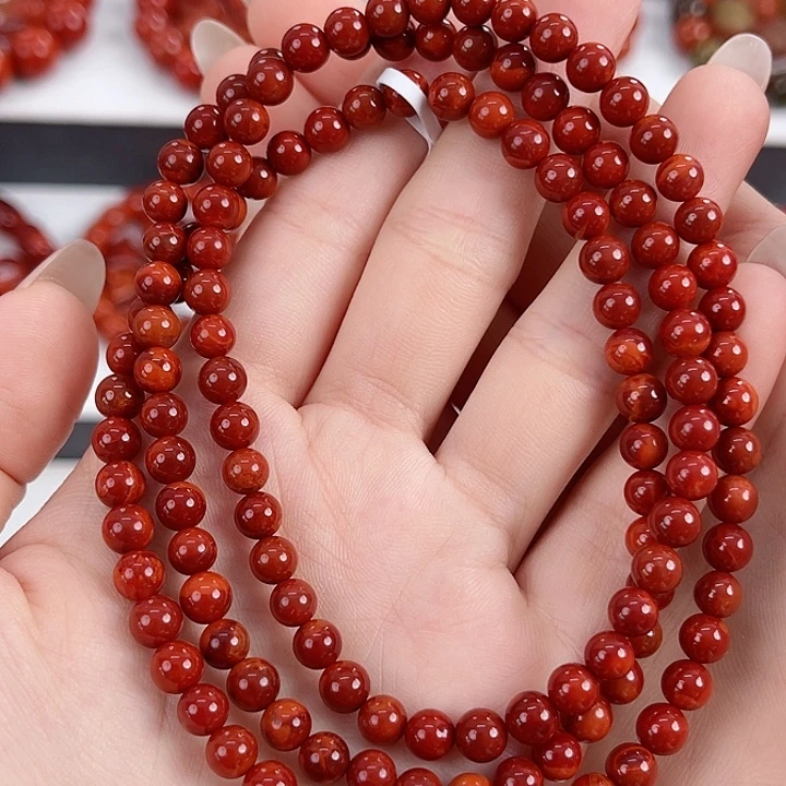 南红玛瑙未镶嵌瓦西牛血红双色满肉5mm手串