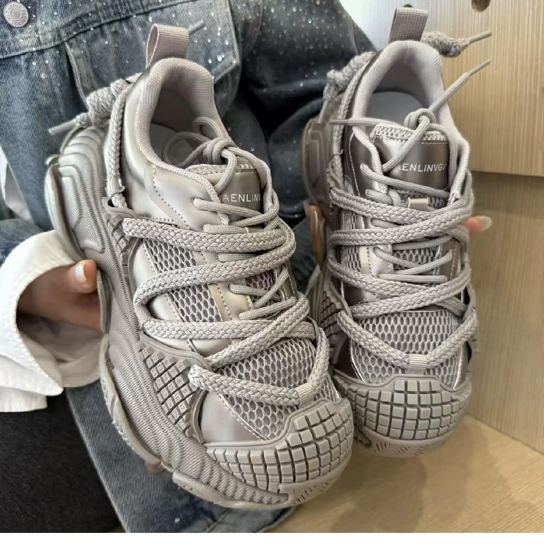 超火绑带厚底爆款老爹鞋女2025早春新款百搭运动鞋小个子休闲鞋速