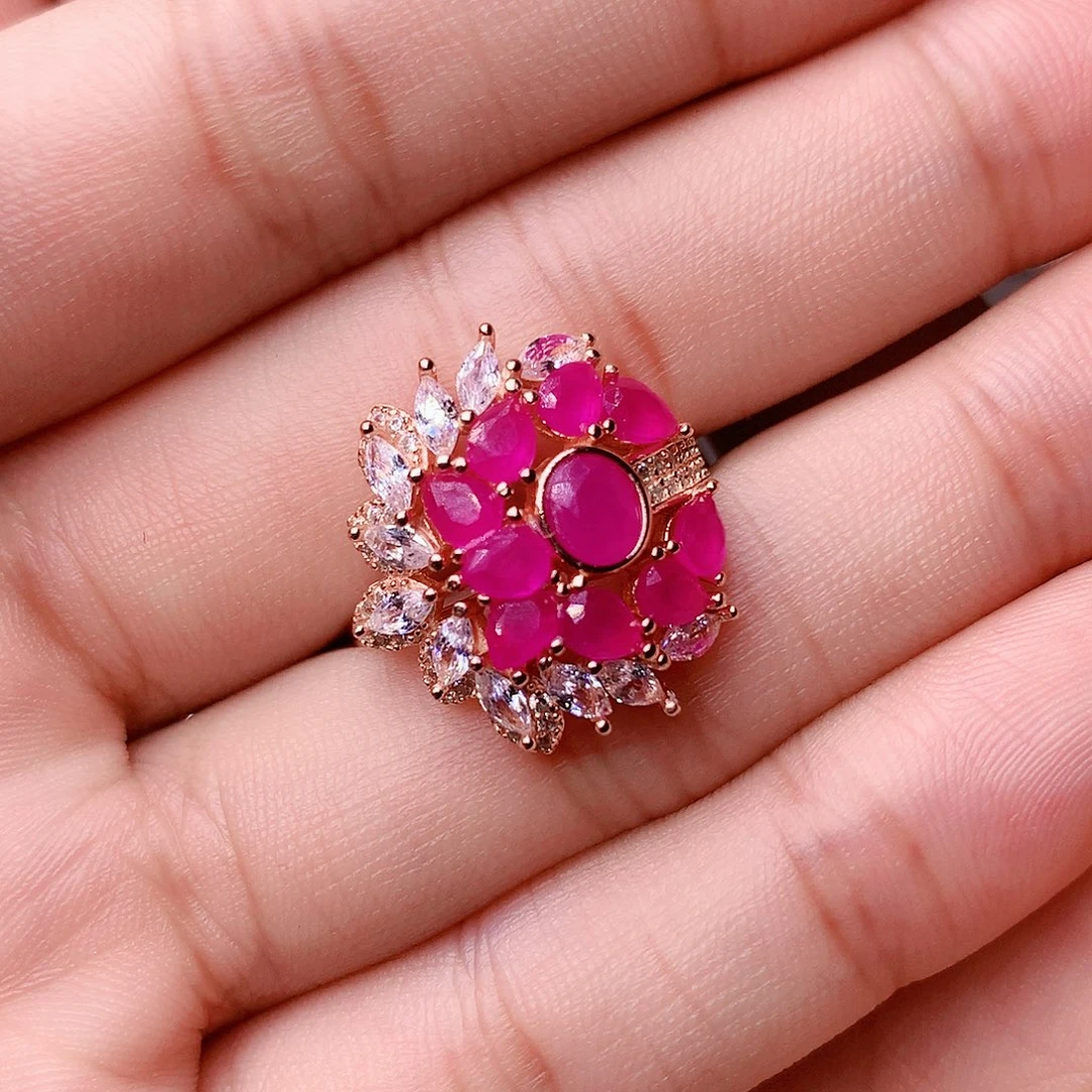 红宝石耳饰银S925镶嵌