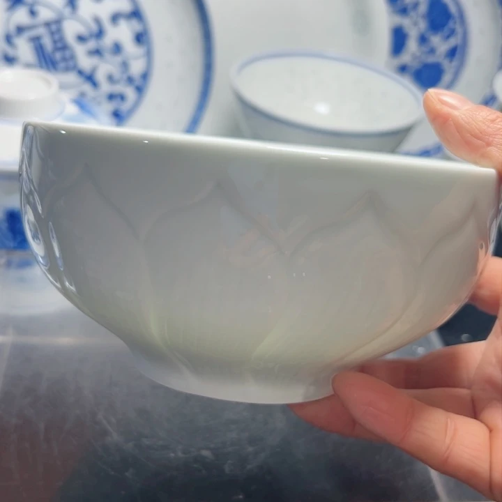碗6寸雕刻荷花面碗2个