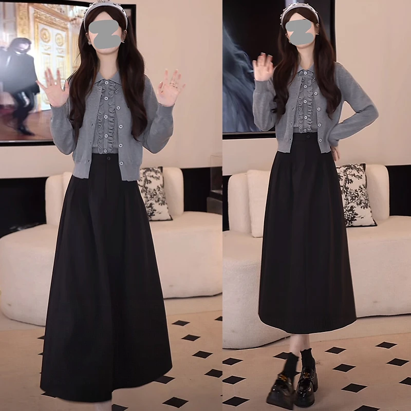 纯欲慵懒风时尚套装女2025春秋新款针织背心开衫外套半身裙三件套