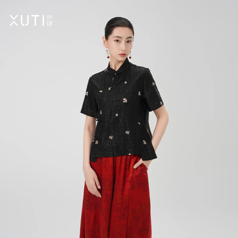 序缇春夏新款复古国风新中式女装桑蚕丝上衣H79-13218