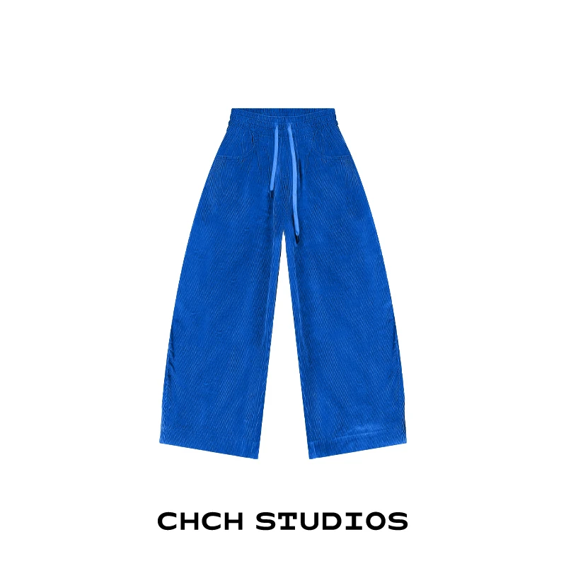 时尚灯芯绒阔腿裤女2025年秋冬复古日系抽绳休闲长裤子