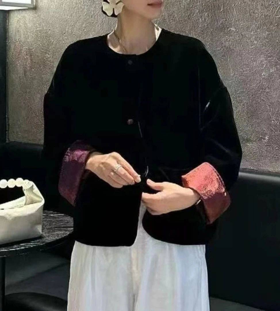 挽玉--早秋丝绒款中式气质上衣女外套时尚休闲轻奢外套