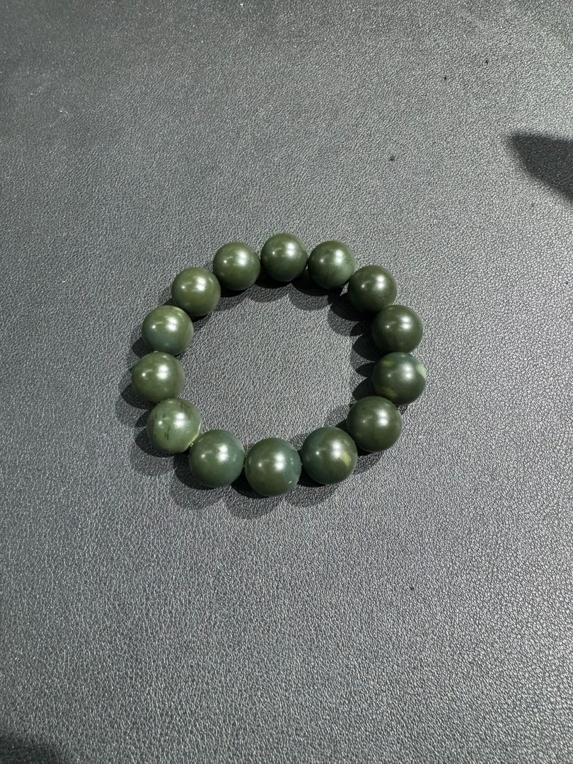 和田玉塔青带皮手串16mm B12011