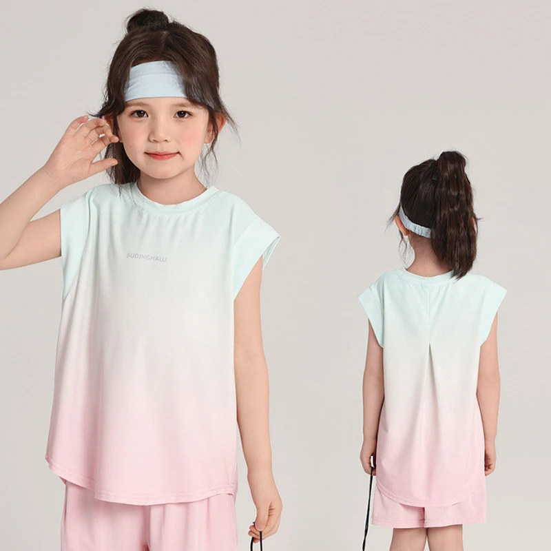 童装夏装女童2025夏季新款套装儿童运动背心短裤晕染套装
