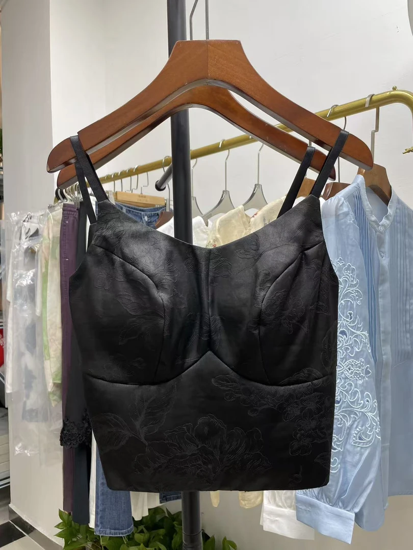 原创香云纱背心女时尚百搭红云纱桑蚕丝冠乐皱带胸垫内衣美背吊带