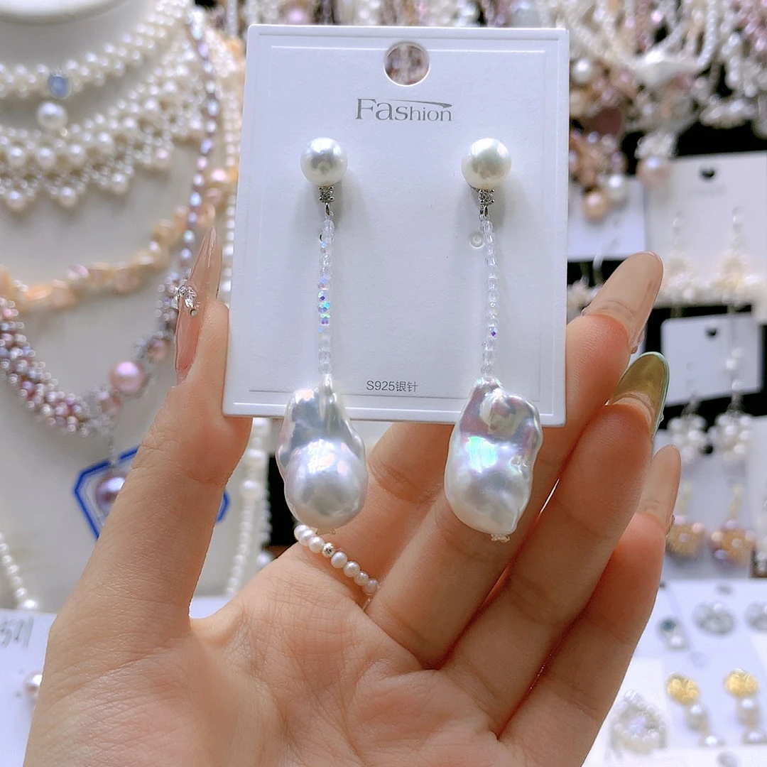 银S925镶嵌耳饰淡水珍珠