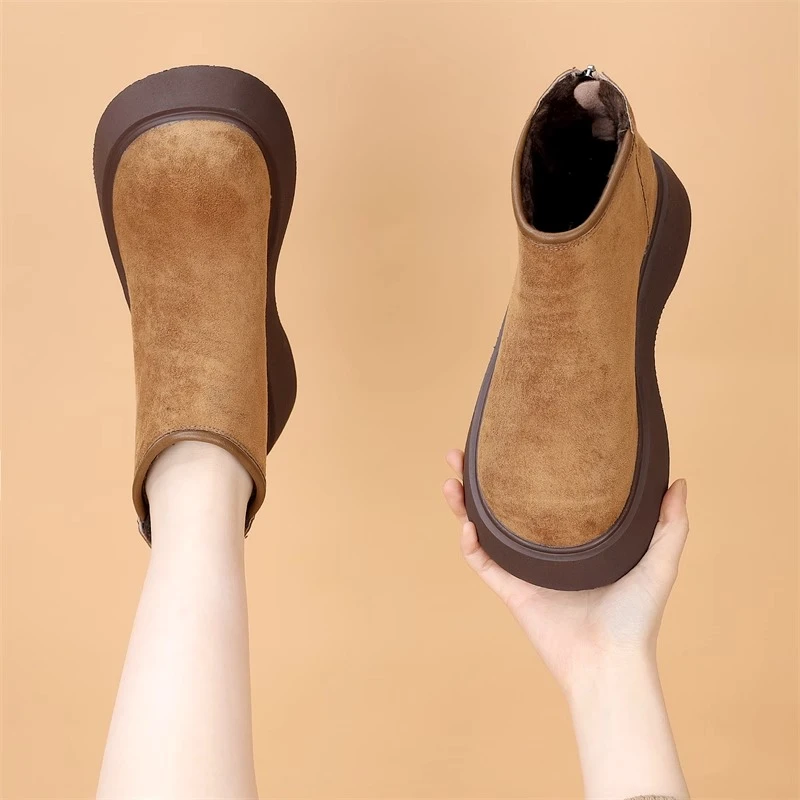 厚底短靴女2025冬季新款加绒裸靴保暖棉鞋雪地靴女款马丁靴子M1