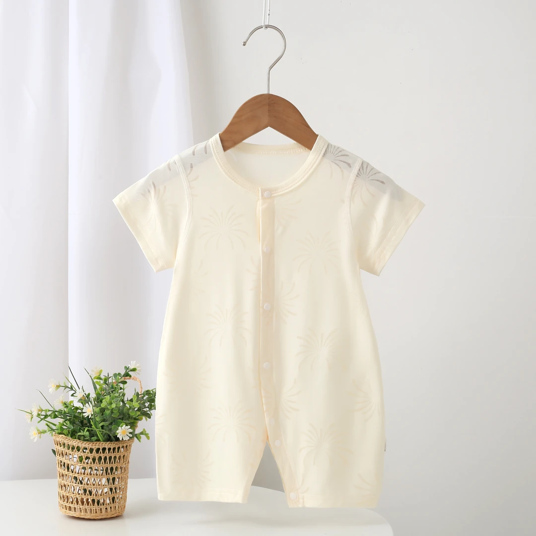 【新款】2025年莫代尔烧花夏季短袖婴儿透气薄款哈衣连体衣