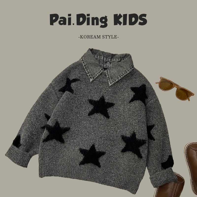 【现货】儿童韩版宽松简约休闲满印星星套头针织毛衣SJ4711-CCCC