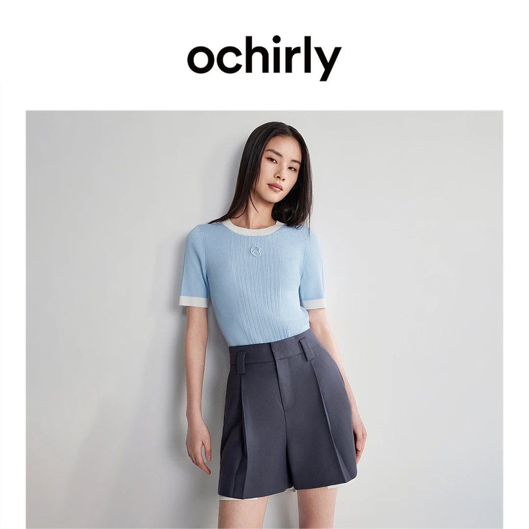 #冰爽丝氧气衫 ochirly欧时力短袖针织衫女新款早春凉感透气