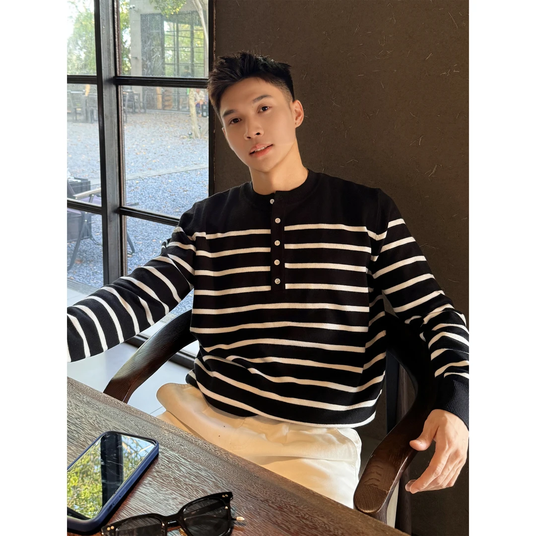 『韩系条纹 松弛静奢』复古条纹通勤百搭休闲高级感长袖套头针织衫