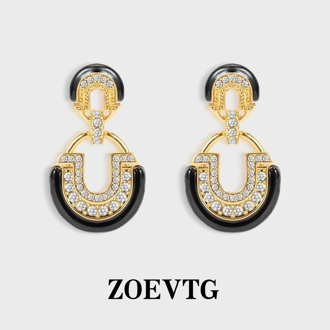 铜合金耳饰 镀K金耳饰 日照金山】佐伊推荐经典黑色复古配饰1121