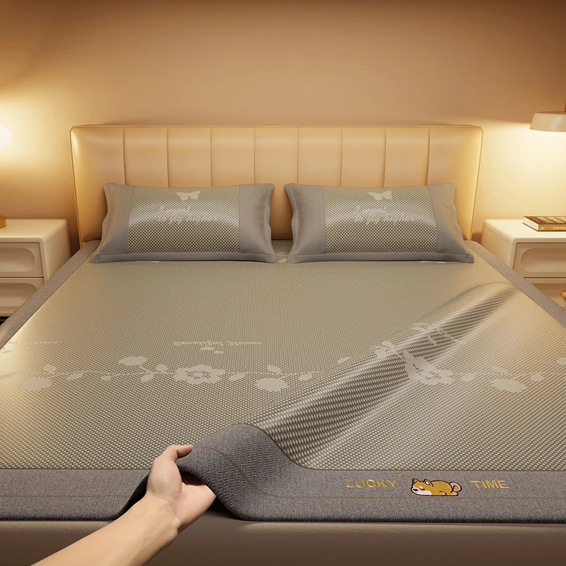 水星新家纺款高端2026碳光冰藤单层凉席夏天三件套适合裸睡床上用