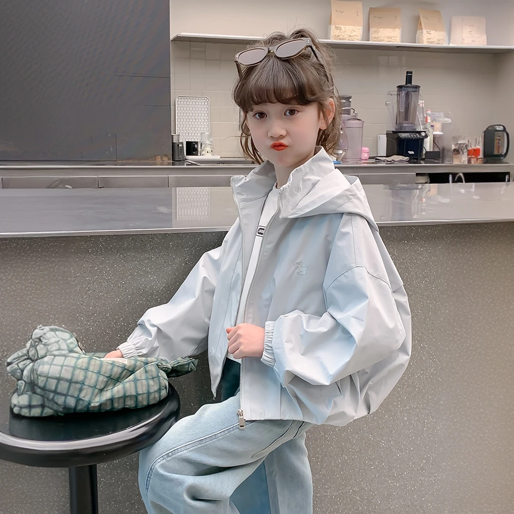 女童秋装外套2025新款洋气时髦大童连帽上衣女孩春秋季夹克儿童装