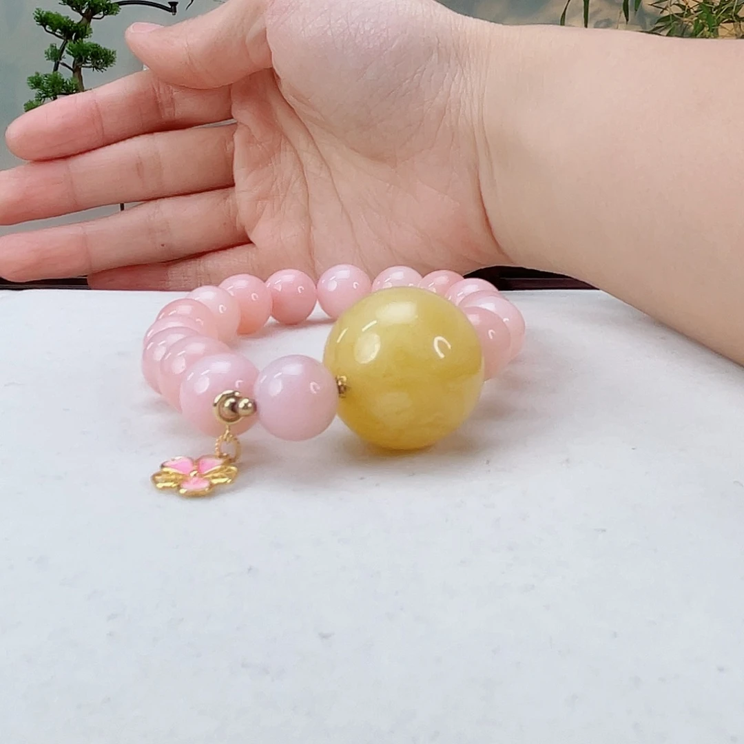 蛋白石手链18K金镶嵌粉澳宝11.5