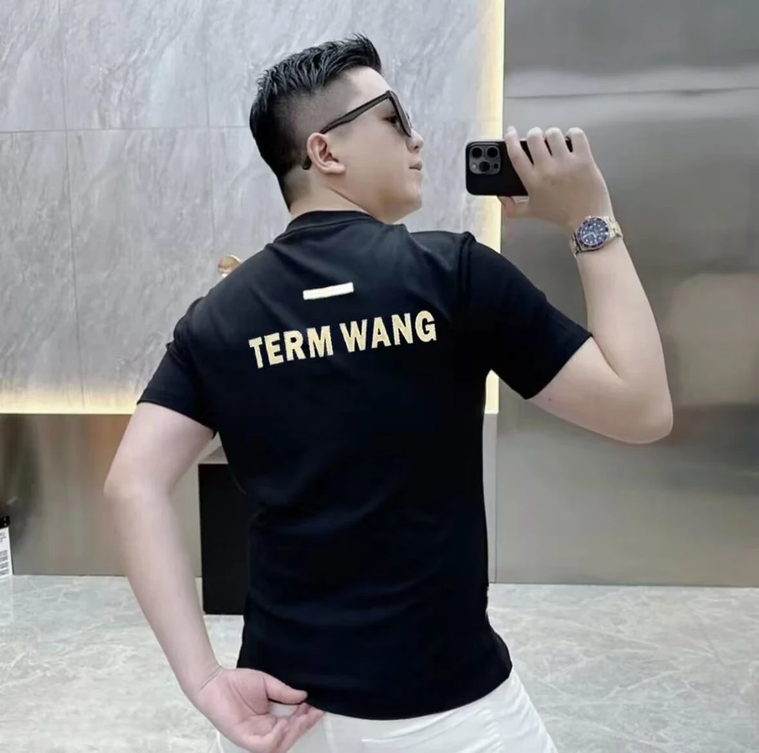 夏季爆款高能高棉感宽松字母印花男士百搭圆领冰感透气短袖T恤