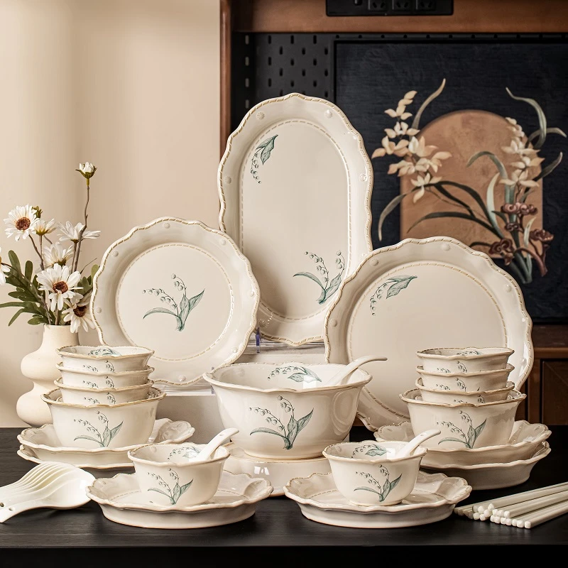 正品景德镇法式复古碗盘餐具全套2025新款釉下彩陶瓷家用乔迁送礼
