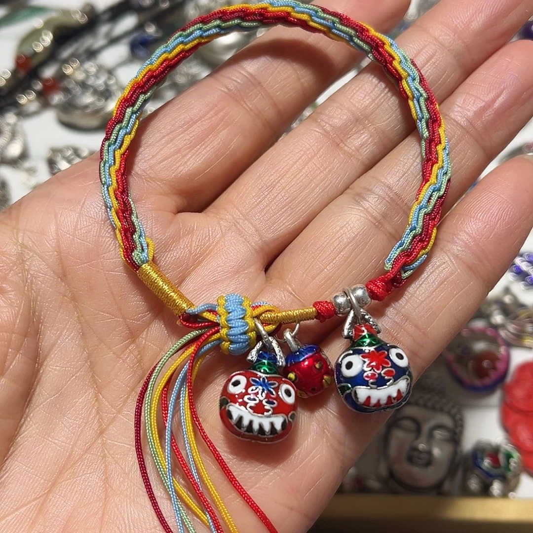 吊坠足银珐琅吞金三口