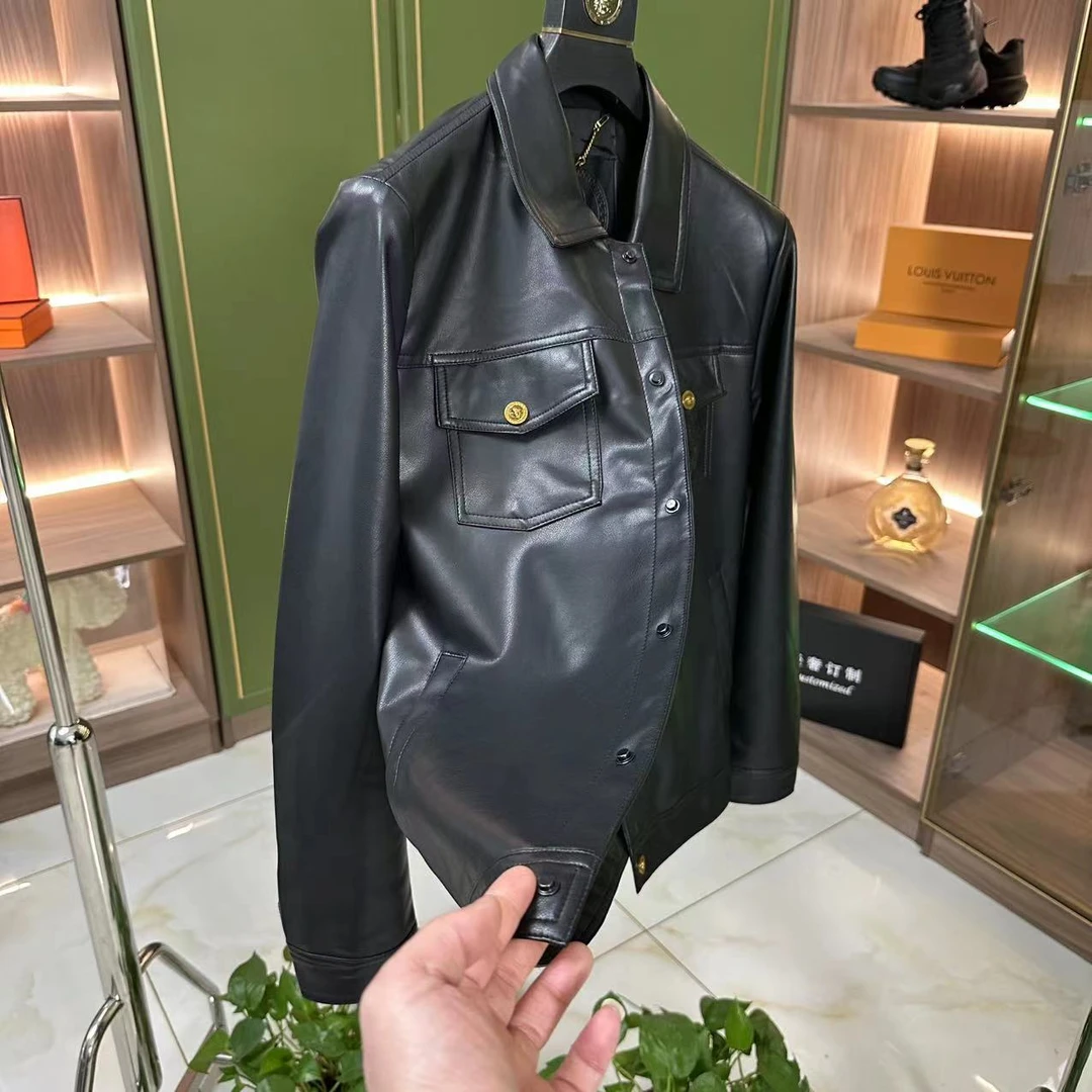 设计师轻奢定制商务休闲时尚百搭翻领春秋皮衣外套-2276