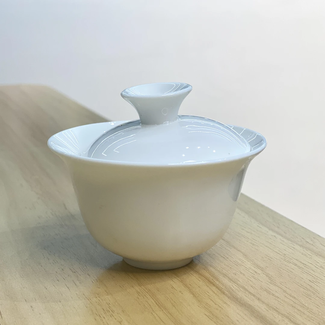 纯白岩茶盖碗薄款家用茶杯单个敬茶碗带盖泡茶碗散装功夫茶具描金