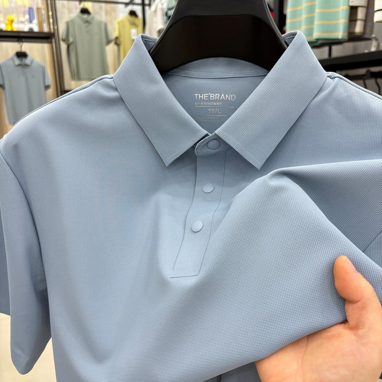 爆款时尚冰丝短袖polo衫新款翻领纯色T恤宽松冰感凉爽t恤衫男款