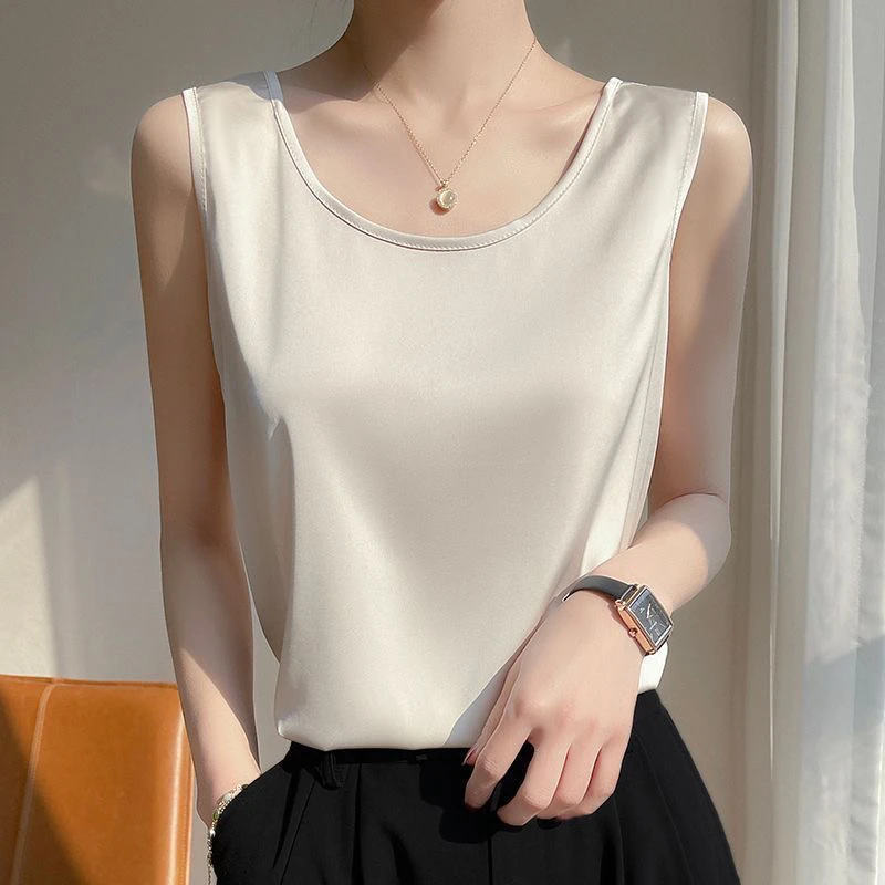 吊带背心女内搭高级感无袖宽松打底西装内搭纯色圆领宽带气质上衣