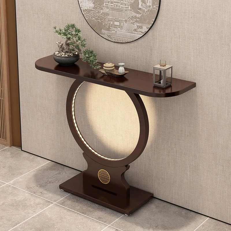 玄关台轻奢玄关置物台新中式供桌条案入户正对门半圆过道柜端景台