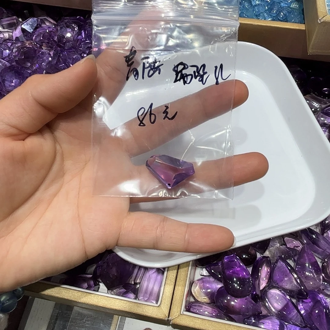 水晶珠宝半成品未镶嵌青*紫水晶吊坠