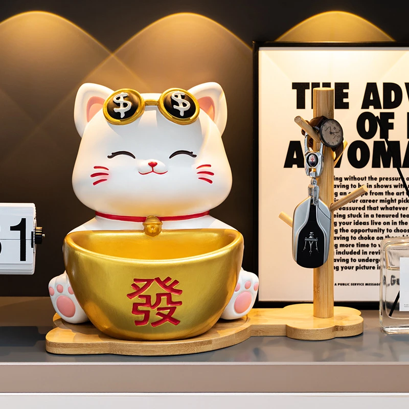 创意招财猫玄关钥匙收纳摆件新居乔迁客厅家居装饰品送礼公司好物