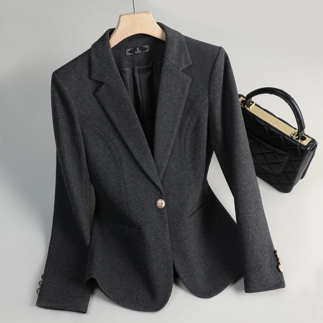 灰色毛呢西装外套女秋冬2025新款小个子高级感休闲时尚西服EG8657