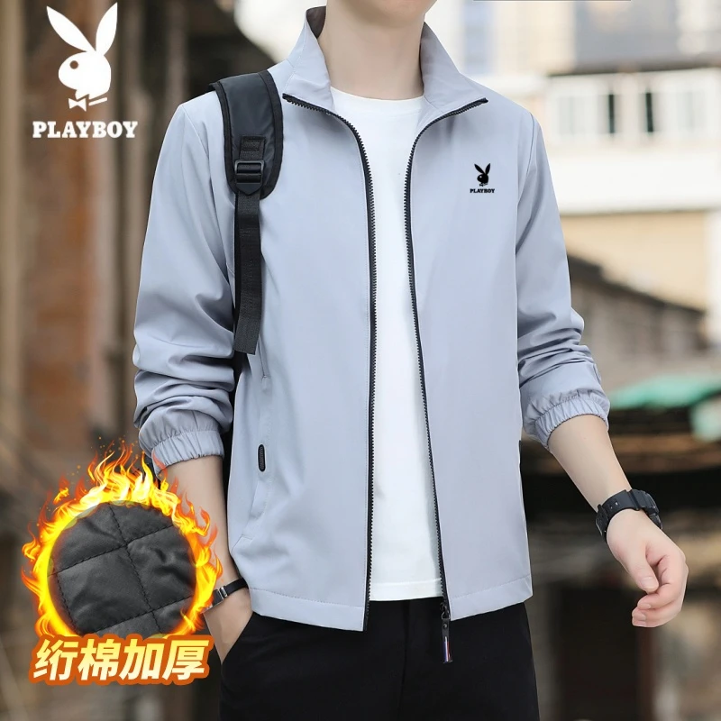 花花公子外套男加绒休闲冬季行政夹克宽松男士立领上衣服2025新款