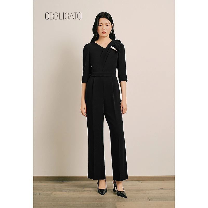 奥丽嘉朵【星线好物】1C65102030春季新品珍珠荷叶边连体服