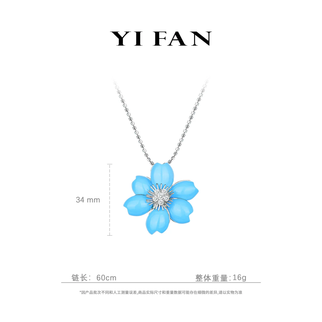 坠链均925银合成锆石 2830-蓝白花瓣百搭项链