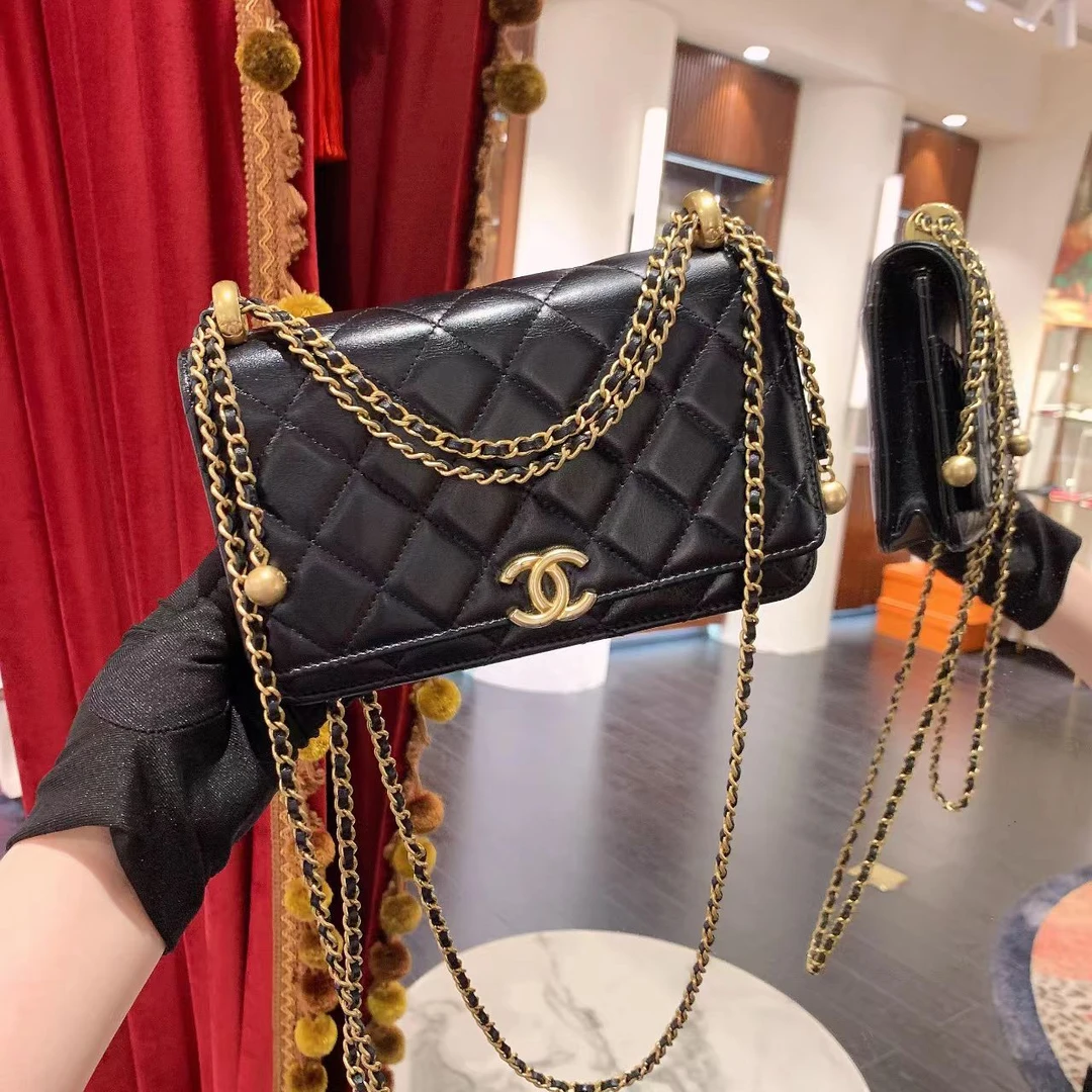 95新 Chanel/香奈儿 香奈儿21a双金珠woc黑金牛皮/59067166