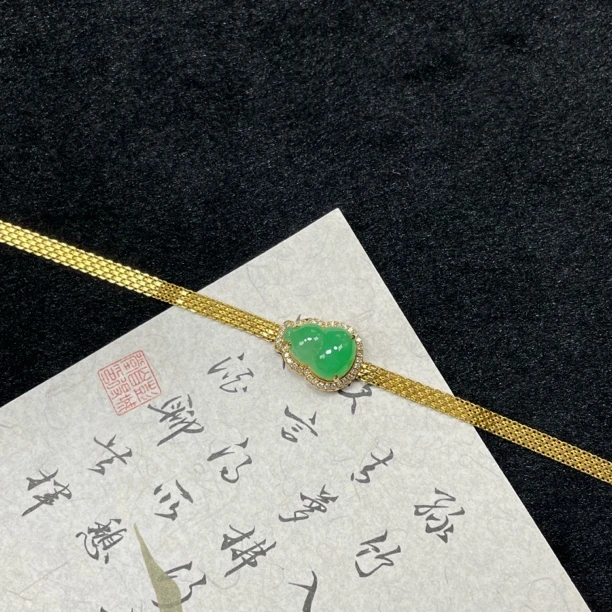 冰绿葫芦—翡翠18K金镶嵌手链