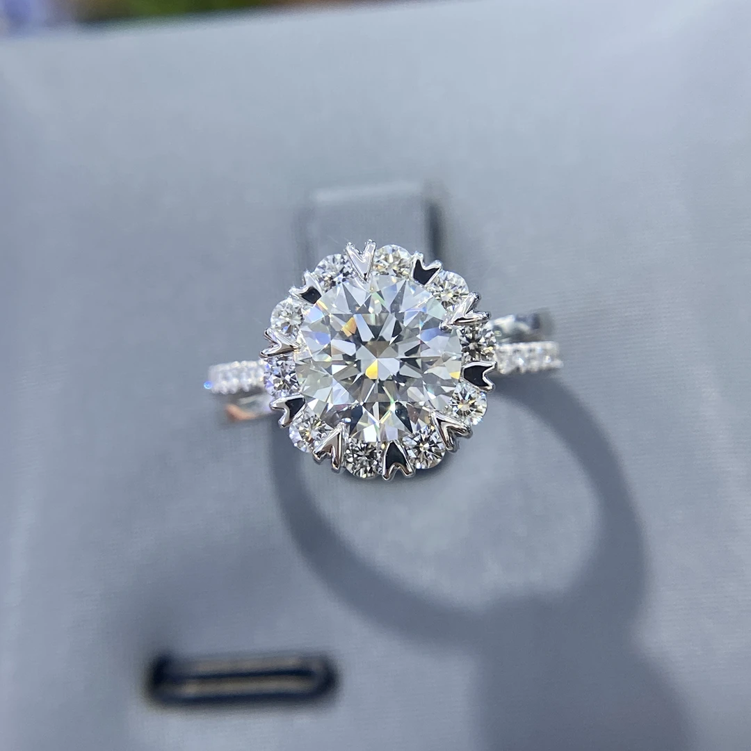 天然2克拉钻戒正品F色VVS1净度Pt950铂金围镶真钻戒婚戒女21620